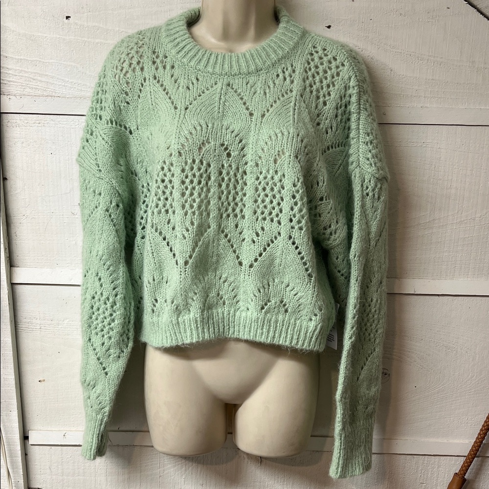 Topshop Light Green Lace Knit Sweater